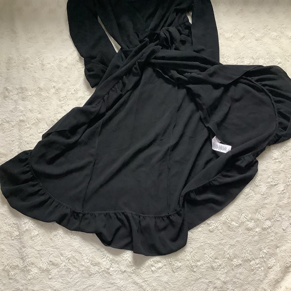 Nwt Boohoo Petite Black Woven Wrap Midi Dress Size 4 - Picture 8 of 11
